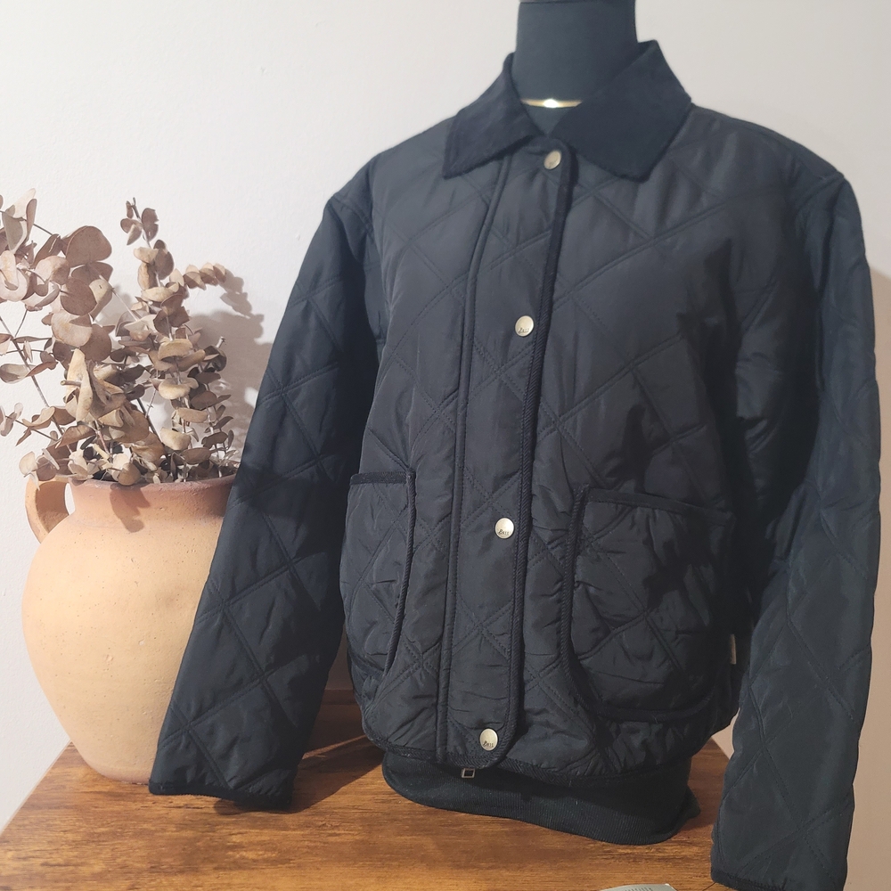 G.H. Bass & Co. Black Diamond Quilted Bomber Jacket Corduroy Collar Size S NWT